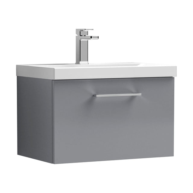 [BFLE2222D] Balterley  Contemporary Bathroom 1 Soft Close Drawer & Thin-Edge Wall Hung Vanity Unit Basin, Satin Grey, 600mm - Cutout