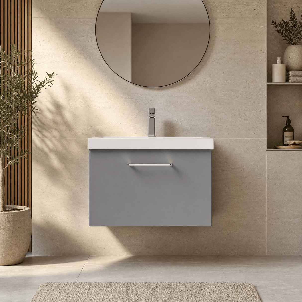 [BFLE2222D] Bramshall Contemporary 1 Soft Close Drawer Wall Hung Vanity Unit, Choice of Size/Basin Type/Colour - Silo