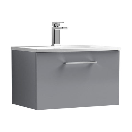 [BFLE2222G] Balterley  Modern Bathroom Wall Hung 1 Soft Close Drawer Vanity Unit & Curved Basin, Satin Grey, 600mm - Cutout