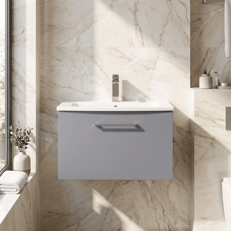 [BFLE2222G] Bramshall Contemporary 1 Soft Close Drawer Wall Hung Vanity Unit, Choice of Size/Basin Type/Colour - Silo