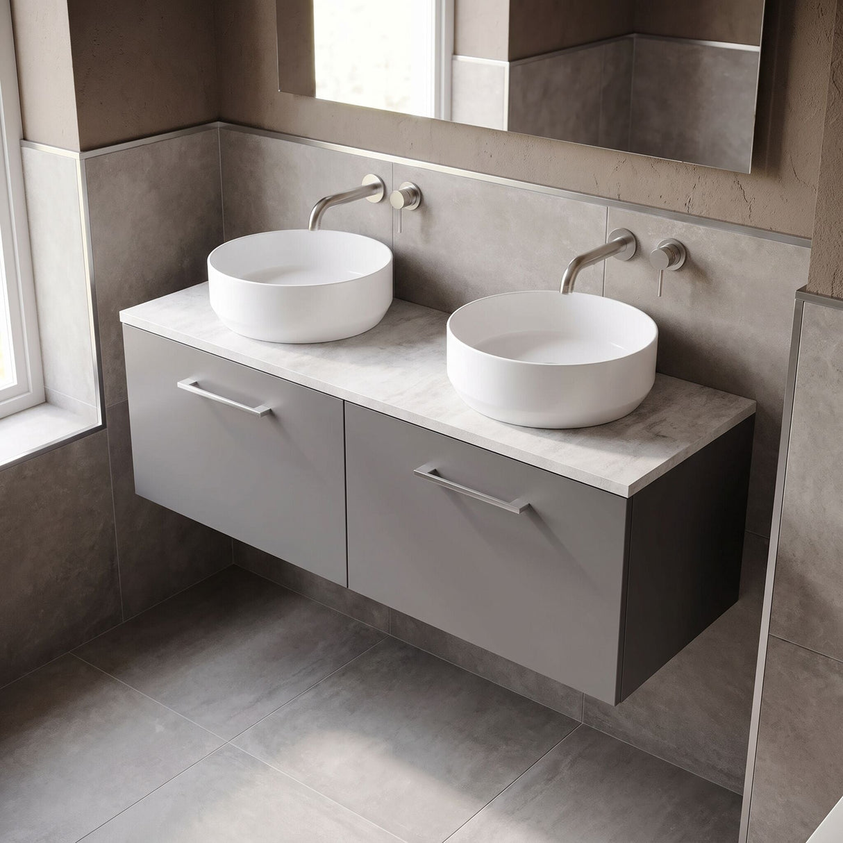 [BFLE2222LBG2] Bramshall Wall Hung 2 Drawer Vanity Unit with Bellato Grey Laminate Worktop, 1200mm, Choice of Colour