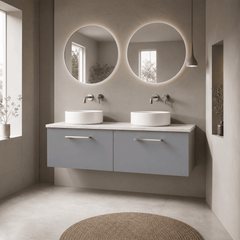 [BFLE2222LBG2] Bramshall Wall Hung 2 Drawer Vanity Unit with Bellato Grey Laminate Worktop, 1200mm, Choice of Colour