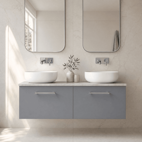 [BFLE2222LBG2] Bramshall Wall Hung 2 Drawer Vanity Unit with Bellato Grey Laminate Worktop, 1200mm, Choice of Colour - Silo