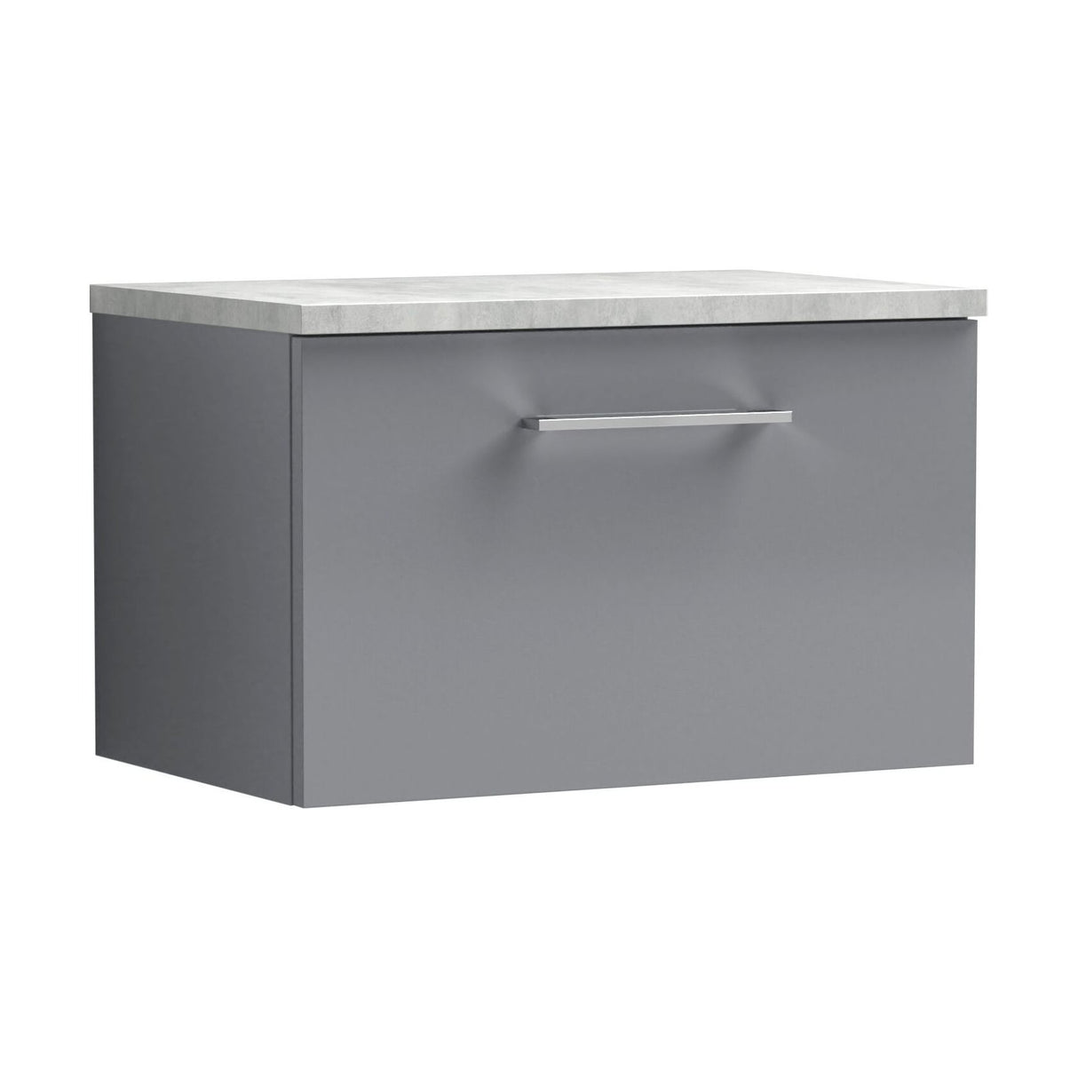 [BFLE2222LBG] Balterley Level 600mm Wall Hung 1 Drawer Vanity Unit with Laminate Worktop for Compact Modern Bathroom Storage - Satin Grey - Cutout