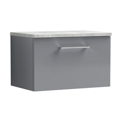 [BFLE2222LBG] Balterley Level 600mm Wall Hung 1 Drawer Vanity Unit with Laminate Worktop for Compact Modern Bathroom Storage - Satin Grey - Cutout