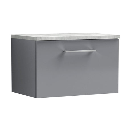 [BFLE2222LBG] Balterley Level 600mm Wall Hung 1 Drawer Vanity Unit with Laminate Worktop for Compact Modern Bathroom Storage - Satin Grey - Cutout