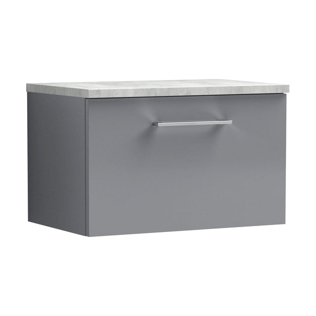 [BFLE2222LBG] Balterley Level 600mm Wall Hung 1 Drawer Vanity Unit with Laminate Worktop for Compact Modern Bathroom Storage - Satin Grey - Cutout