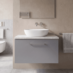 [BFLE2222LBG] Bramshall Contemporary 1 Drawer Wall Hung Vanity Unit with Bellato Grey Laminate Worktop, Choice of Size and Colour