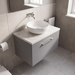 [BFLE2222LBG] Bramshall Contemporary 1 Drawer Wall Hung Vanity Unit with Bellato Grey Laminate Worktop, Choice of Size and Colour