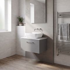 [BFLE2222LBG] Bramshall Contemporary 1 Drawer Wall Hung Vanity Unit with Bellato Grey Laminate Worktop, Choice of Size and Colour