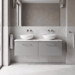 [BFLE2222LCM2] Bramshall Contemporary 2 Drawer Wall Hung Vanity Unit with Carrera Marble Laminate Worktop, 1200mm, Choice of Colour