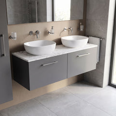 [BFLE2222LCM2] Bramshall Contemporary 2 Drawer Wall Hung Vanity Unit with Carrera Marble Laminate Worktop, 1200mm, Choice of Colour