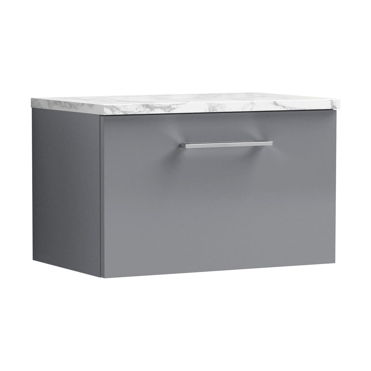 [BFLE2222LCM] Balterley Level 600mm Wall Hung 1 Drawer Vanity Unit with Laminate Worktop for Compact Modern Bathroom Storage Satin Grey - Cutout