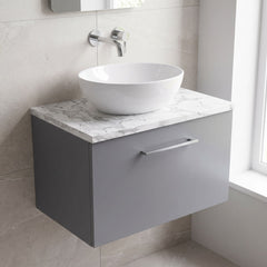[BFLE2222LCM] Bramshall Contemporary 1 Drawer Wall Hung Vanity Unit with Carrera Marble Laminate Worktop, Choice of Size and Colour