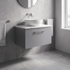 [BFLE2222LCM] Bramshall Contemporary 1 Drawer Wall Hung Vanity Unit with Carrera Marble Laminate Worktop, Choice of Size and Colour
