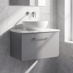 [BFLE2222LCM] Bramshall Contemporary 1 Drawer Wall Hung Vanity Unit with Carrera Marble Laminate Worktop, Choice of Size and Colour - Silo