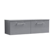 [BFLE2222W2] Balterley Level 1200mm Wall Hung 2 Drawer Vanity Unit with Worktop Stylish Storage Solution - Satin Grey - Cutout