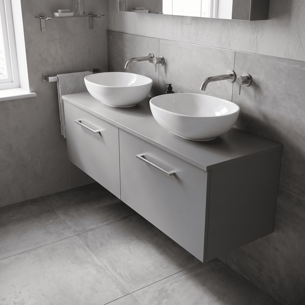 [BFLE2222W2] Bramshall 1200mm Wall Hung 2 Drawer Vanity Unit with Worktop, Choice of Colour