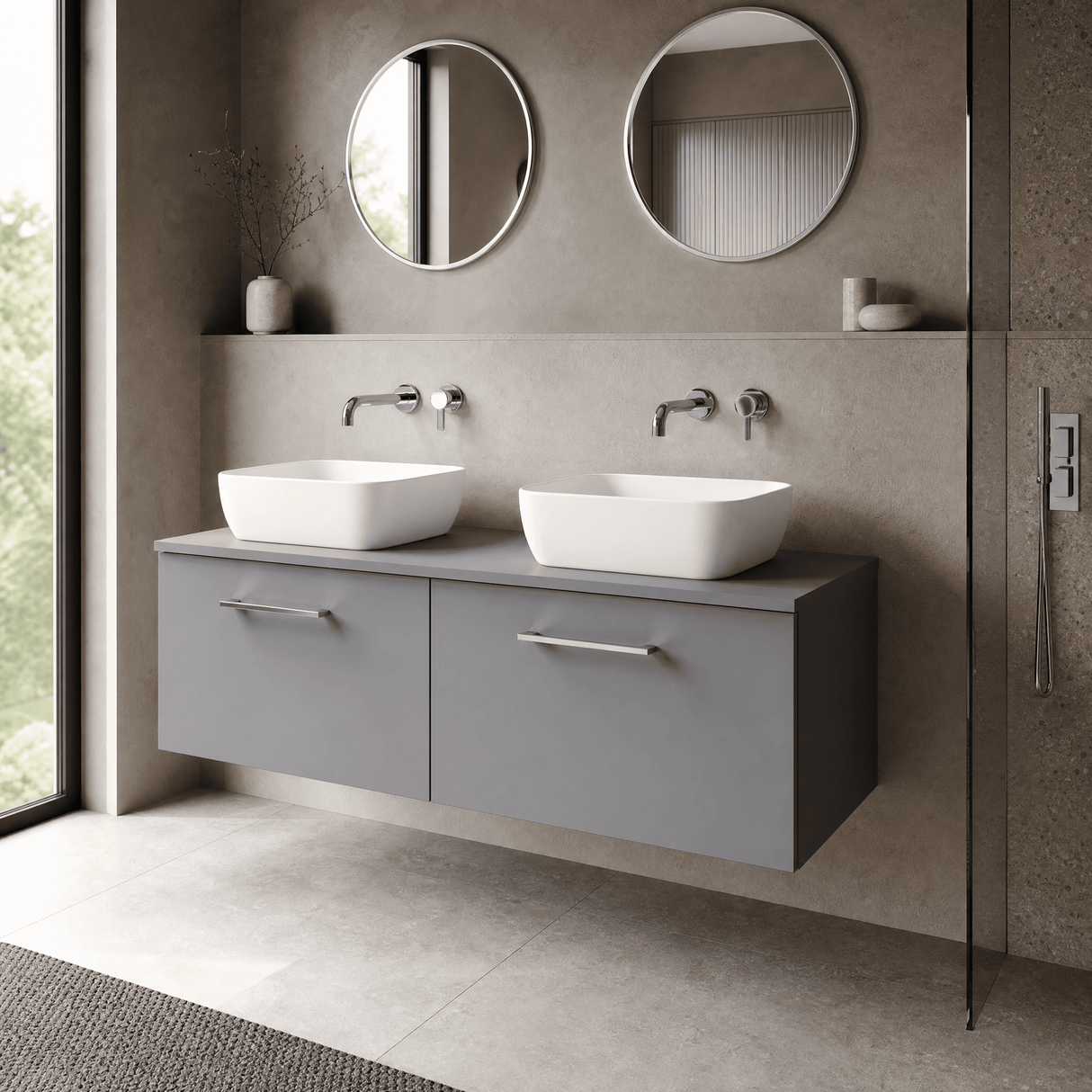 [BFLE2222W2] Bramshall 1200mm Wall Hung 2 Drawer Vanity Unit with Worktop, Choice of Colour