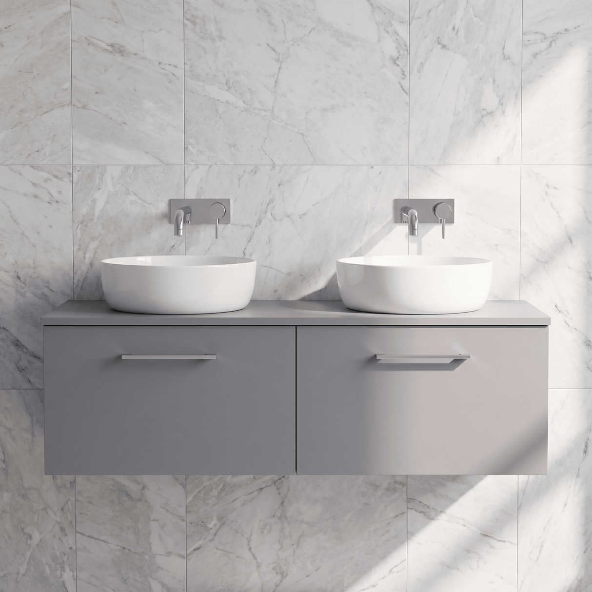 [BFLE2222W2] Bramshall 1200mm Wall Hung 2 Drawer Vanity Unit with Worktop, Choice of Colour - Silo