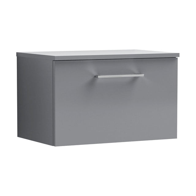 [BFLE2222W] Balterley Level 600mm Wall Hung 1 Drawer Vanity Unit with Worktop Modern Compact Bathroom Storage - Satin Grey - Cutout