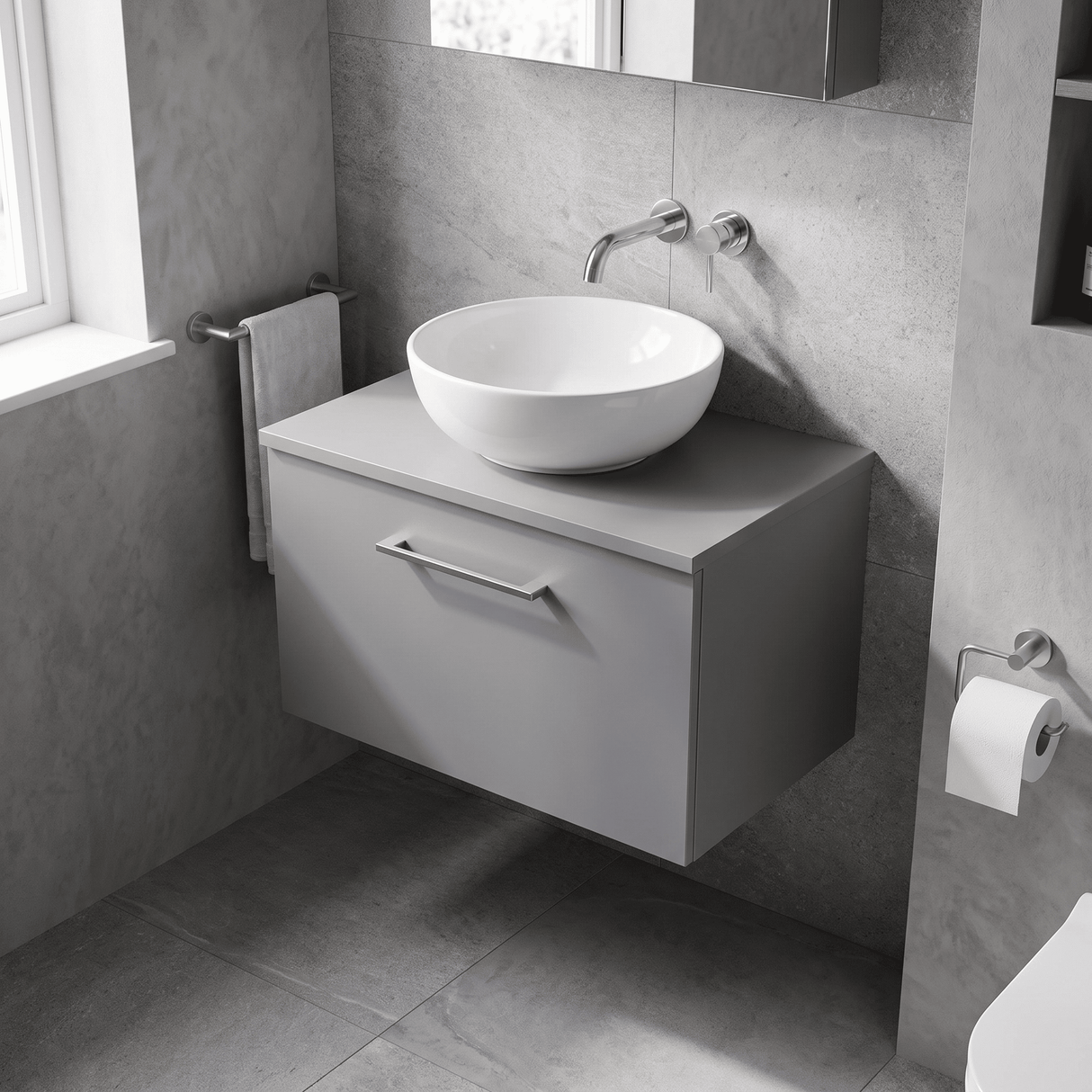 [BFLE2222W] Bramshall Contemporary 1 Soft Close Drawer Wall Hung Vanity Worktop Unit, Choice of Size/Colour
