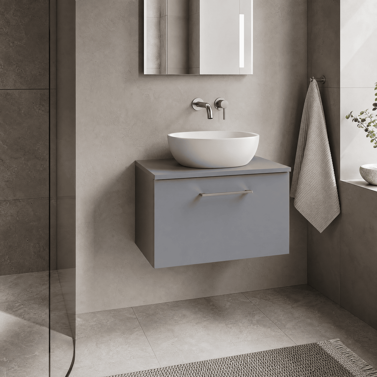 [BFLE2222W] Bramshall Contemporary 1 Soft Close Drawer Wall Hung Vanity Worktop Unit, Choice of Size/Colour