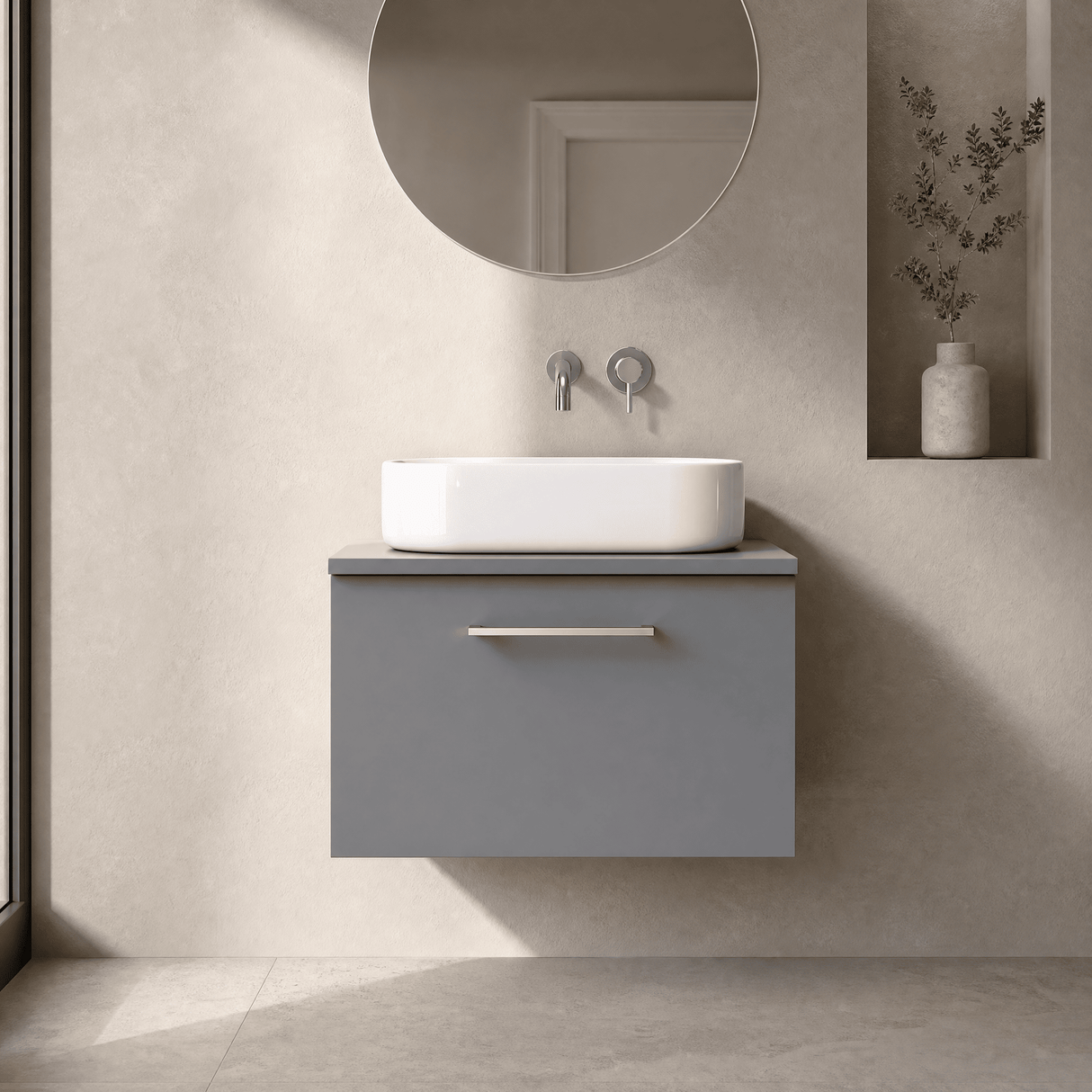 [BFLE2222W] Bramshall Contemporary 1 Soft Close Drawer Wall Hung Vanity Worktop Unit, Choice of Size/Colour - Silo