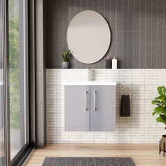 [BFLE2223A] Bramshall Contemporary 2 Door Wall Hung Vanity Basin Unit with Mid-Edge Basin, Choice of Size and Colour - Lifestyle 1