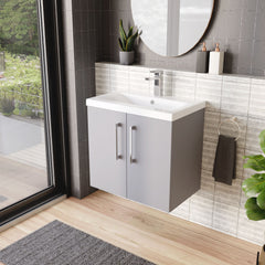 [BFLE2223A] Bramshall Contemporary 2 Door Wall Hung Vanity Basin Unit with Mid-Edge Basin, Choice of Size and Colour - Lifestyle 3