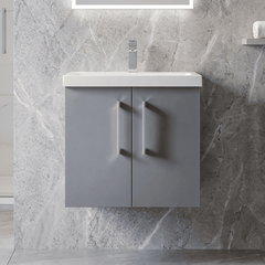 [BFLE2223A] Bramshall Contemporary 2 Door Wall Hung Vanity Basin Unit with Mid-Edge Basin, Choice of Size and Colour - Silo