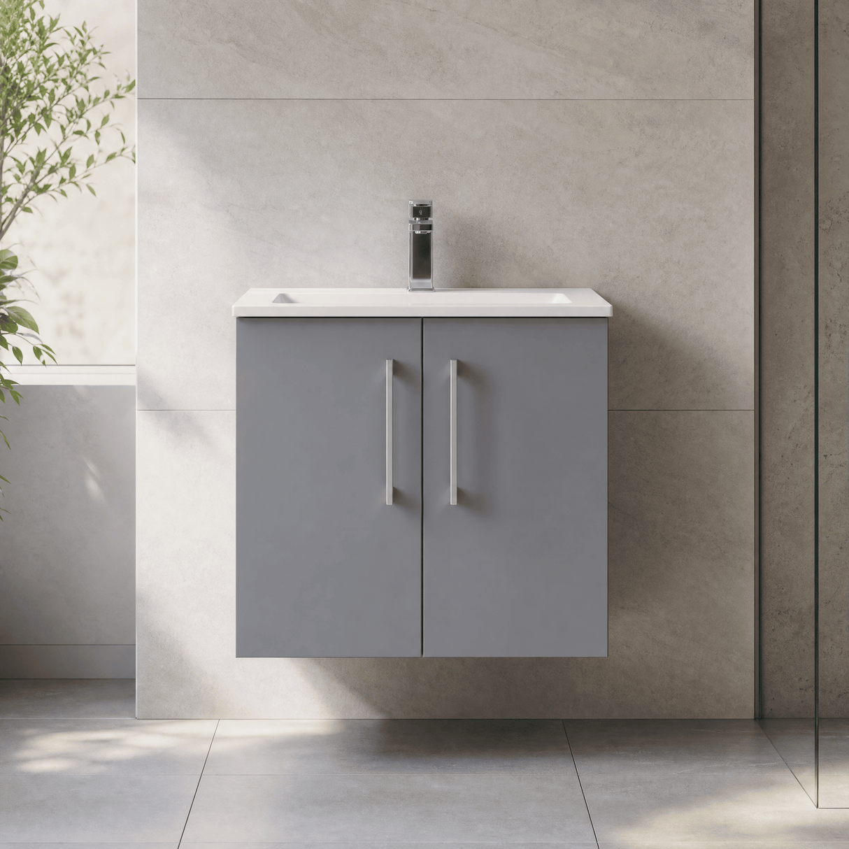 [BFLE2223B] Balterley Level Modern Bathroom 2 Soft Close Door & Minimalist Wall Hung Vanity Unit Basin, Satin Grey, 6000mm - Lifestyle 1