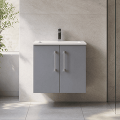 [BFLE2223B] Balterley Level Modern Bathroom 2 Soft Close Door & Minimalist Wall Hung Vanity Unit Basin, Satin Grey, 6000mm - Lifestyle 1