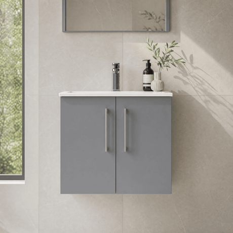 [BFLE2223B] Balterley Level Modern Bathroom 2 Soft Close Door & Minimalist Wall Hung Vanity Unit Basin, Satin Grey, 6000mm - Silo