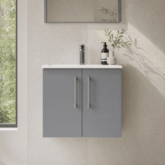[BFLE2223B] Bramshall Contemporary 2 Door Wall Hung Vanity Basin Unit, Choice of Size, Colour and Basin - Studio Shot