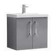 [BFLE2223D] Balterley  Contemporary Bathroom 2 Soft Close Door & Thin-Edge Wall Hung Vanity Unit Basin, Satin Grey, 600mm - Cutout