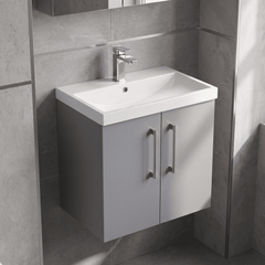 [BFLE2223D] Balterley  Contemporary Bathroom 2 Soft Close Door & Thin-Edge Wall Hung Vanity Unit Basin, Satin Grey, 600mm - Lifestyle 2