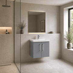 [BFLE2223D] Balterley  Contemporary Bathroom 2 Soft Close Door & Thin-Edge Wall Hung Vanity Unit Basin, Satin Grey, 600mm - Lifestyle 3