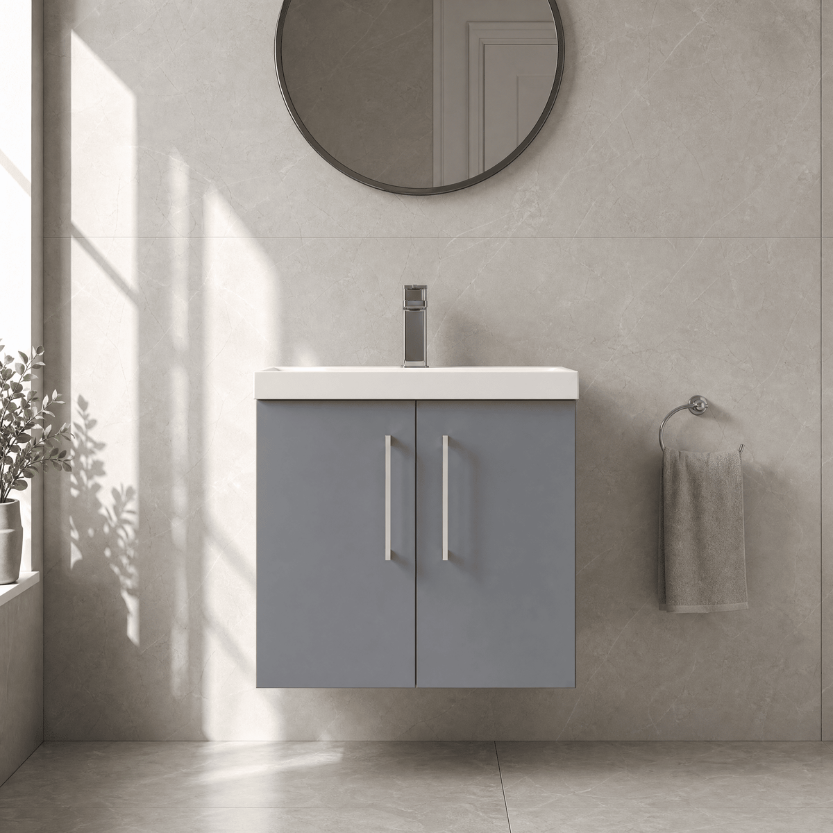 [BFLE2223D] Bramshall Contemporary 2 Door Wall Hung Vanity Basin Unit, Choice of Size, Colour and Basin - Studio Shot
