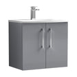 [BFLE2223G] Balterley  Modern Bathroom Wall Hung 2 Soft Close Door Vanity Unit & Curved Basin, Satin Grey, 600mm - Cutout
