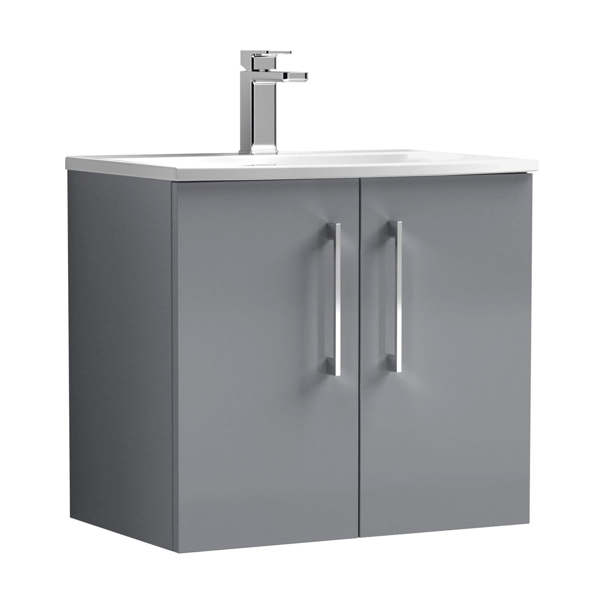 [BFLE2223G] Balterley  Modern Bathroom Wall Hung 2 Soft Close Door Vanity Unit & Curved Basin, Satin Grey, 600mm - Cutout