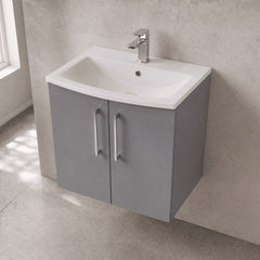 [BFLE2223G] Balterley  Modern Bathroom Wall Hung 2 Soft Close Door Vanity Unit & Curved Basin, Satin Grey, 600mm - Lifestyle 2