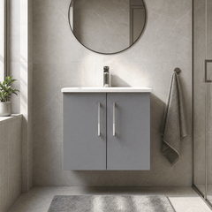 [BFLE2223G] Bramshall Contemporary 2 Door Wall Hung Vanity Basin Unit, Choice of Size, Colour and Basin - Studio Shot