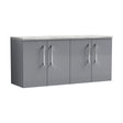 [BFLE2223LBG2] Balterley Level 1200mm Wall Hung 4 Door Vanity Unit with Laminate Worktop for Spacious Contemporary Bathroom Storage - Satin Grey - Cutout