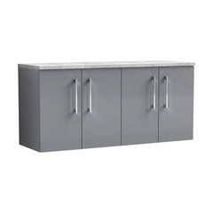 [BFLE2223LBG2] Balterley Level 1200mm Wall Hung 4 Door Vanity Unit with Laminate Worktop for Spacious Contemporary Bathroom Storage - Satin Grey - Cutout