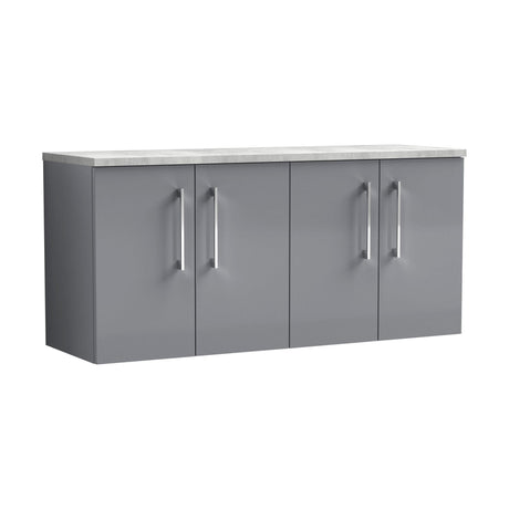 [BFLE2223LBG2] Balterley Level 1200mm Wall Hung 4 Door Vanity Unit with Laminate Worktop for Spacious Contemporary Bathroom Storage - Satin Grey - Cutout