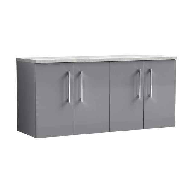 [BFLE2223LBG2] Balterley Level 1200mm Wall Hung 4 Door Vanity Unit with Laminate Worktop for Spacious Contemporary Bathroom Storage - Satin Grey - Cutout