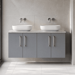 [BFLE2223LBG2] Bramshall Wall Hung 4 Door Vanity Unit with Bellato Grey Laminate Worktop, 1200mm, Choice of Colour