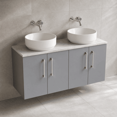[BFLE2223LBG2] Bramshall Wall Hung 4 Door Vanity Unit with Bellato Grey Laminate Worktop, 1200mm, Choice of Colour
