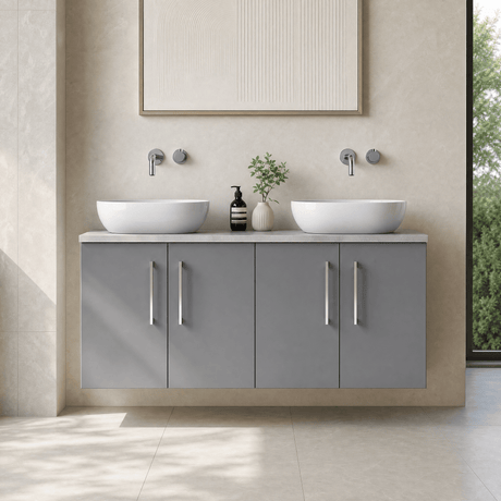 [BFLE2223LBG2] Bramshall Wall Hung 4 Door Vanity Unit with Bellato Grey Laminate Worktop, 1200mm, Choice of Colour - Silo
